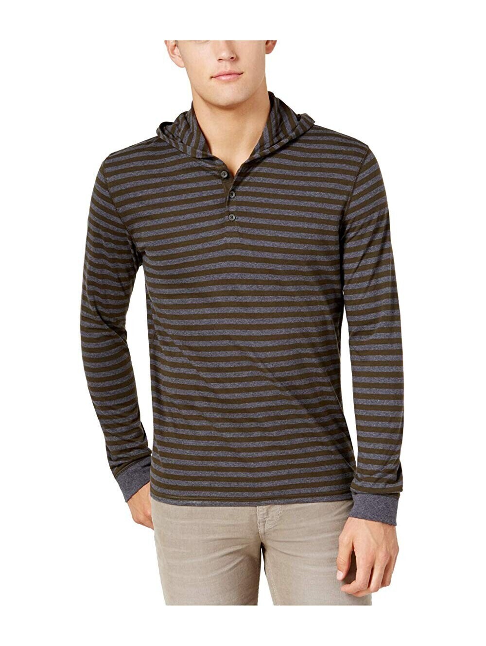 Bar III Mens Striped Henley Hoodie Size S